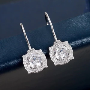 New Hot Brand Pure 925 Sliver Anniversary Gifts Jewelry For Women Diamond Wedding Square Zircon Drop Earring Engagement Luxury