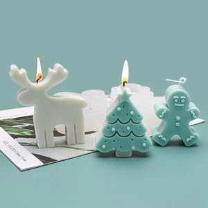 Candle Wax Mold for DIY Christmas Tree Elk Ginger bread Man Silicone Mould Handmade Scented Candle Making Molds Home Decoration