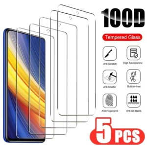 5PCS Tempered Glass for Xiaomi Poco X3 F5 Pro C40 X4 GT X3NFC F3 F4 GT M5 M5S Screen Protector for Mi Poco F2 M2 M3 M4 X4 X5 Pro
