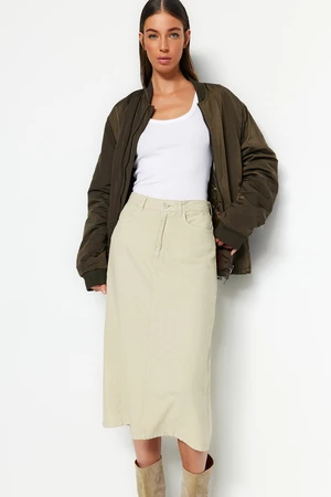 Trendyol béžová ľanová midi džínsová sukňa