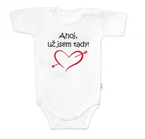 Body krátký rukáv Ahoj už jsem tady!, Baby Nellys, bílé, vel. 74 (6-9m)
