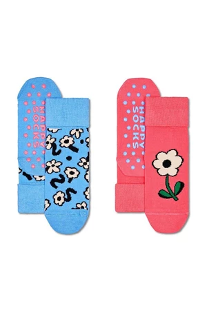 Detské ponožky Happy Socks Kids Flower Anti-Slip Socks 2-pak ružová farba