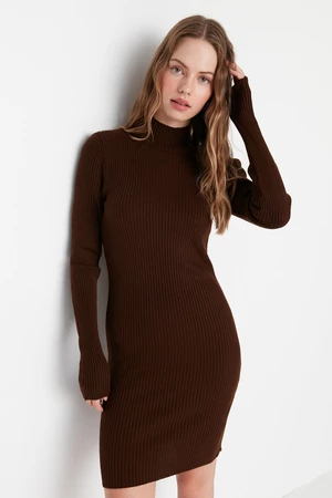 Trendyol Brown Brown Mini Knitwear High Neck Dress