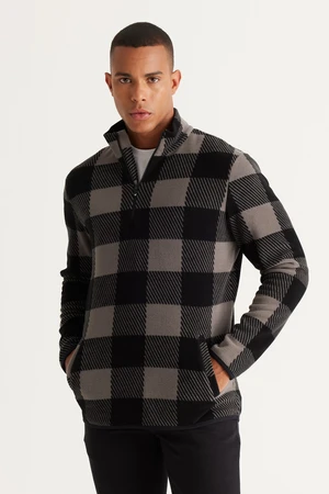 AC&Co / Altınyıldız Classics Men's Gray-black Standard Fit Normal Cut Stand-Up Bato Collar Fleece Sweatshirt