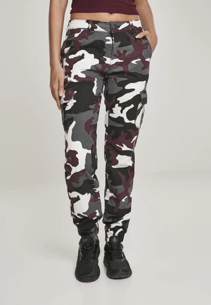 Camo Cargo Women's High Waisted Trousers with Burgundy Mask