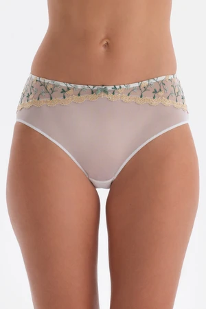 Dagi Ecru Floral Embroidery Detail Hipster Panties.
