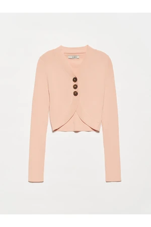 Dilvin 2771 V-Neck Short Curved Front Cardigan-salmon