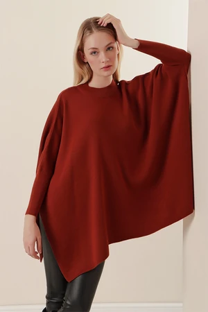 Bigdart 15783 Slit Poncho Sweater - Tile
