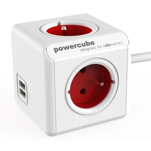 POWERCUBE EXTENDED USB 4X230V + USB + 1,5m prodlužovací kabel červená