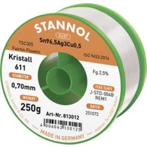 Bezolovnatý pájecí cín Stannol Kristall 611 Fairtin, bez olova, 250 g, 0.7 mm