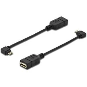 Adaptér USB 2.0 Digitus [1x micro USB 2.0 zástrčka B - 1x USB 2.0 zásuvka A] černá kulatý, dvoužilový stíněný, s funkcí OTG