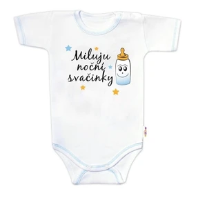 Body krátký rukáv s vtipným textem Baby Nellys, Miluju noční svačinky, kluk, vel. 68 (3-6m)