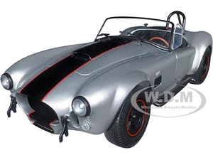1965 Shelby AC Cobra 427 MKII Custom Silver Metallic with Red and Black Stripes 1/18 Diecast Model Car by Solido
