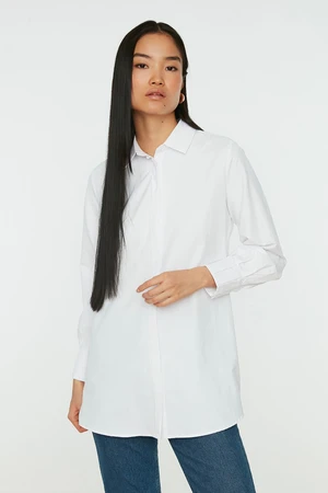 Trendyol White Woven Cotton Shirt with Hidden Pocket
