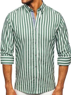Zelená pánska pruhovaná košeľa s dlhými rukávmi Bolf 20729