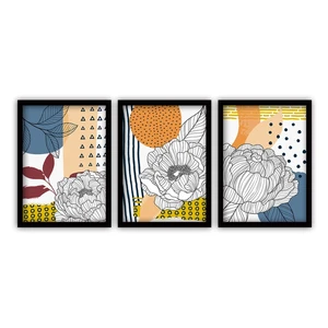 Súprava 3 obrazov v čiernom ráme Vavien Artwork Floral IV., 35 x 45 cm