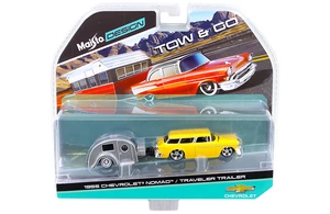 1955 Chevrolet Nomad with Traveler Trailer Yellow Tow &amp; Go 1/64 Diecast Model by Maisto