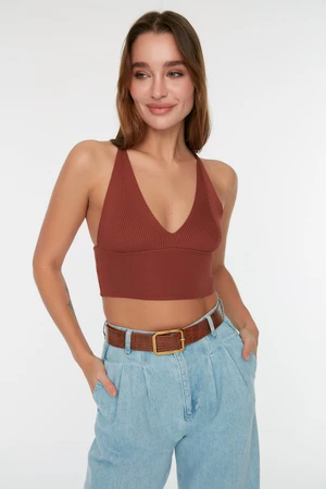 Trendyol Brown Super Crop Knitwear Blouse with Back Detail