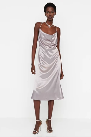 Trendyol Silver Woven Satin Evening Dress