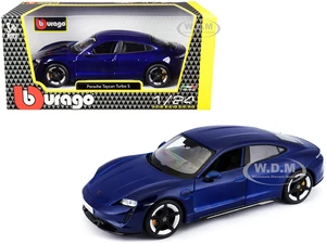 Porsche Taycan Turbo S Blue Metallic 1/24 Diecast Model Car by Bburago