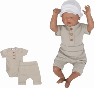 Žebrované polo body kr. rukáv + kraťasy 2D Boy Z&amp;Z - béžová, vel. 74 (6-9m)