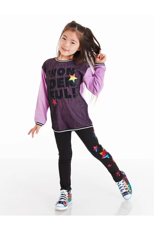 Mushi Wonderful Mesh Girl Lilac Tunic T-shirt and Black Leggings Set.