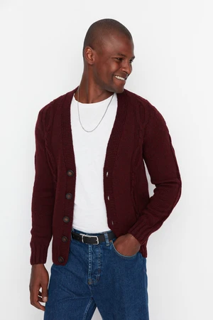 Trendyol Claret Red Men's Slim Fit Knitwear Detail Knitwear Cardigan