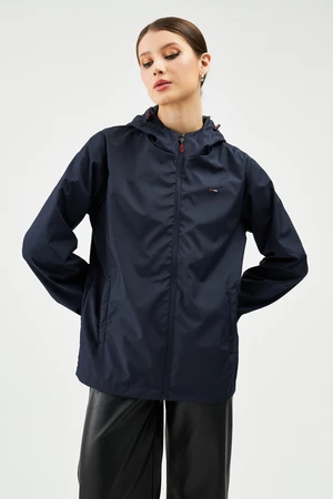 River Club Women's Navy Blue Inner Lined Waterproof Hooded Raincoat with Pocket - Windbreaker Jacket.