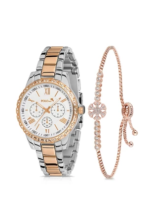 Polo Air Sports Women's Wristwatch Zircon Stone Snowflake Bracelet Combination Silver-copper Color