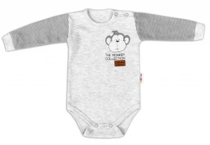 Baby Nellys Body dlouhý rukáv Monkey - sv. šedý melírek, vel. 86 (12-18m)