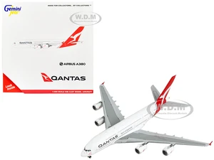 Airbus A380 Commercial Aircraft "Qantas Airways" White and Gray with Red Tail  1/400 Diecast Model Airplane by GeminiJets