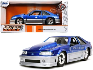 1989 Ford Mustang GT 5.0 Candy Blue and Silver "Bigtime Muscle" 1/24 Diecast Model Car by Jada