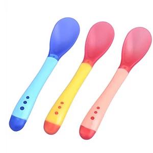 Hot Sale 3pcs/set Small Toddlers Utensils Plastic Baby Spoons Infant Feeding Tool Heat Sensitive Kids Tableware