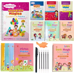 Montessori Spanish Copybook 4 Books Magic Calligraphy Children's Notebook Kid Reusable Groove Handwriting Copybook Writing Gifts