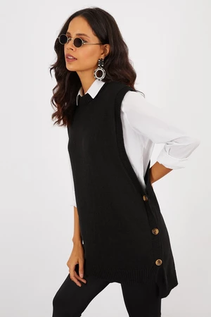 Cool & Sexy Women's Black Button Down Sleeveless Knitwear Tunic YV75
