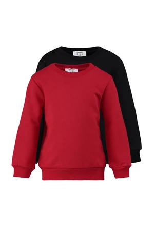 Trendyol Red-Black 2-Pack Basic Boys' Knitted Thin Sweatshirt
