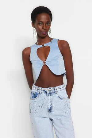 Trendyol Blue Crop Knitted Window/Cut Out Bustier with Accessories