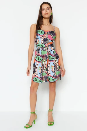 Trendyol Multi-colored Printed Shirring Detailed Crepe Knitted Dress