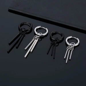 Fashion Gothic Street Hip Hop Stick Stainless Steel Black Drop Earrings For Women Men Ear Jewelry Pendant Cool Eardrop