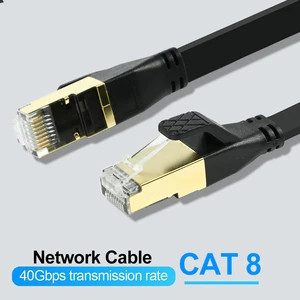 40Gbps Cat 8 Flat Ethernet Cable 20m 8m 10m 15m Thin Internet Network Cable Ethernet Cat 8 m RJ45 Cord Lan for Router Laptop