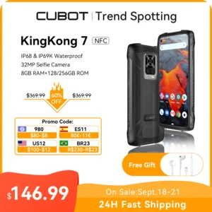 Rugged IP68 IP69K Waterproof Celular Cubot KingKong 7 8GB+128GB 64MP Triple Camera 6.36" FHD+ Screen 5000mAh NFC Android 11