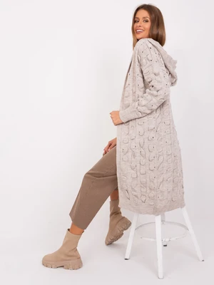 Long beige cardigan with an openwork pattern