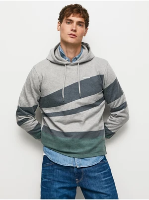 Light Grey Mens Striped Hoodie Pepe Jeans Phe - Mens