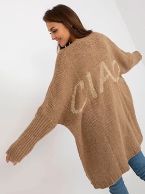 Dark beige knitted cardigan with wide sleeves OCH BELLA