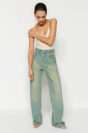 Trendyol Blue Pale Effect Vintage High Waisted Wide Leg Jeans