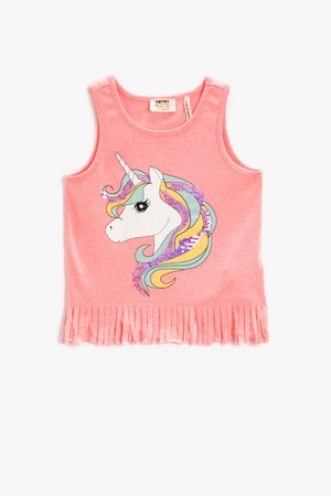 Koton Tassels Unicorn Printed Top Crew Neck Sleeveless