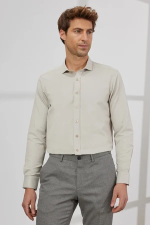 AC&Co / Altınyıldız Classics Men's Beige Slim Fit Slim Fit Italian Collar Dobby Shirt.
