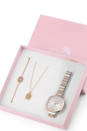Polo Air Elegant Thin Cord Women's Wristwatch Zircon Stone Necklace Bracelet Special Combination Set Gold Color
