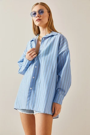 XHAN Blue Oversize Striped Shirt