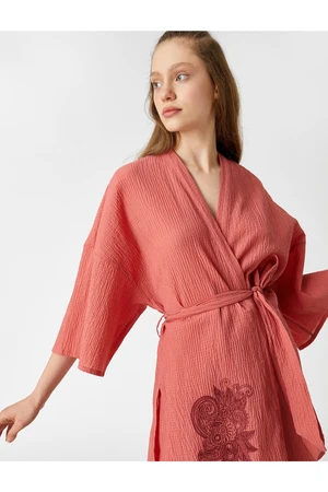 Koton Embroidered Yoga Kimono with Sash Detail